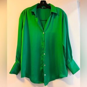 Zara oversized 'silk' blouse, size XS